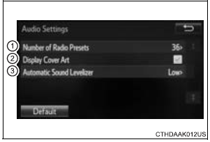 Toyota Sienna. Screen for audio settings