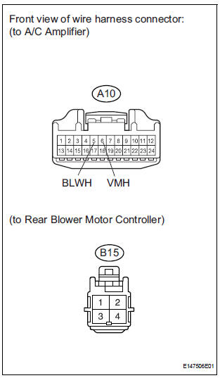 CHECK HARNESS AND CONNECTOR (REAR BLOWER MOTOR CONTROLLER - A/C AMPLIFIER)