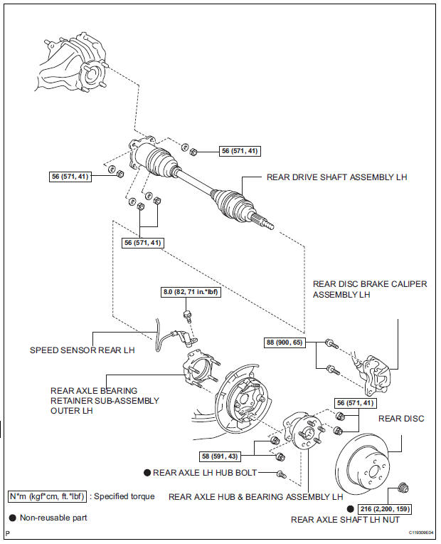 Rear axle hub and bearing (for 4wd)