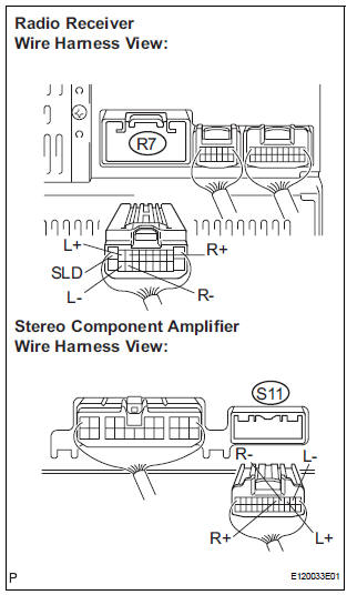 CHECK HARNESS AND CONNECTOR (RADIO RECEIVER - STEREO COMPONENT AMPLIFIER)