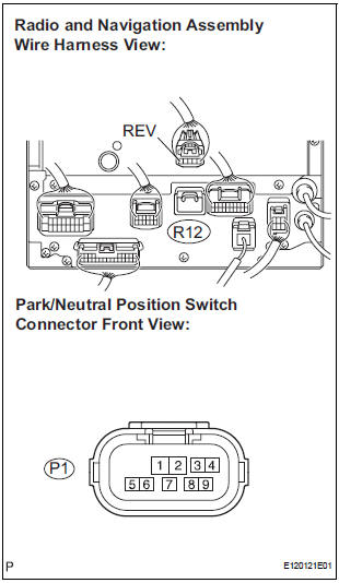 CHECK HARNESS AND CONNECTOR (RADIO AND NAVIGATION ASSEMBLY - PARK/ NEUTRAL POSITION SWITCH)