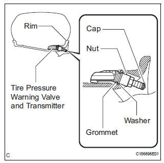 INSTALL TIRE PRESSURE WARNING VALVE AND TRANSMITTER