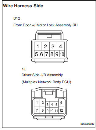 CHECK HARNESS AND CONNECTOR (FRONT DOOR W/ MOTOR LOCK ASSEMBLY RH - DRIVER SIDE J/B)
