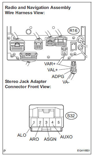 CHECK HARNESS AND CONNECTOR (RADIO AND NAVIGATION ASSEMBLY - STEREO JACK ADAPTER)